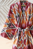 Cotton Ikat Kimono Style Red and Orange Caftan