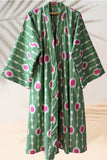 Cotton Ikat Kimono Style Green Caftan