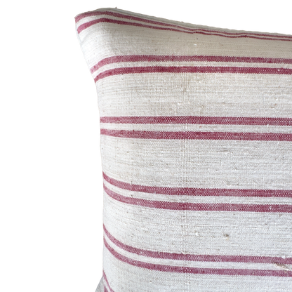 Double Sided Silk Ikat & Antique Handwoven Linen Pillow Cover – Sky Blue backside details