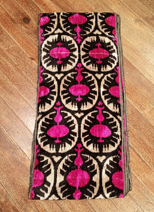 Fuchsia pomegranate silk velvet ikat fabric