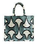 Gray Ikat Velvet Tote Bag with Abstract Design