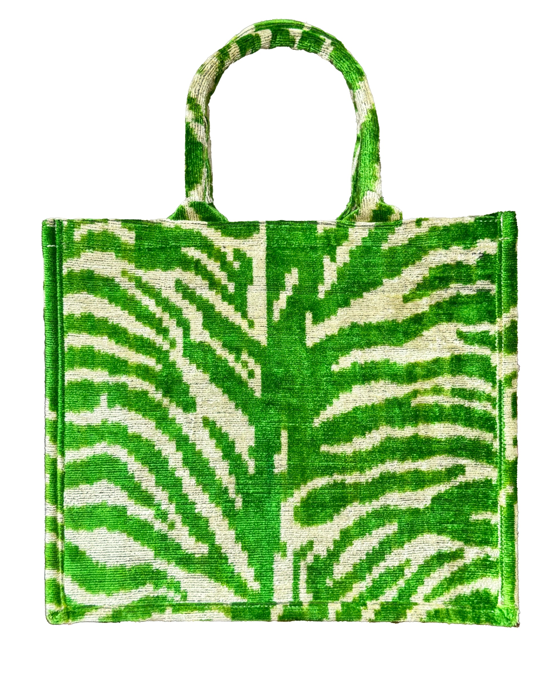Green Tree Patrern Ikat Velvet Large Tote Bag