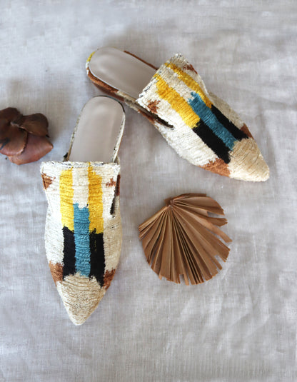 Silk velvet ikat handmade sharp pointed toes slippers
