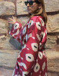 Handwoven Silk ikat kimono style red caftan.