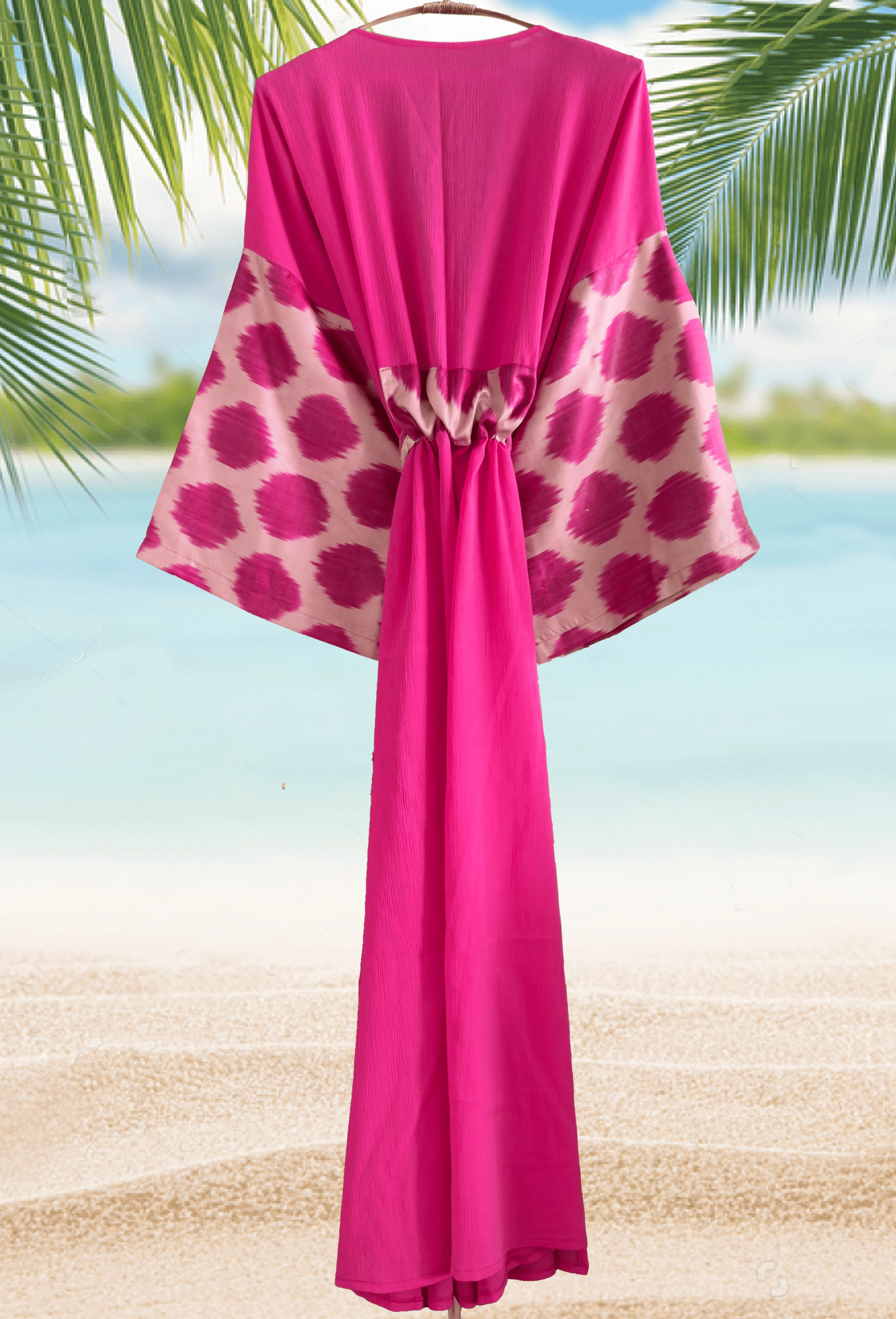 Vibrant fuchsia artisan silk ikat and muslin cotton resort wear