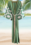 Silk Ikat Muslin Robe Green&White