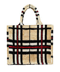 Ikat Velvet Beige Checkered Large Tote Bag