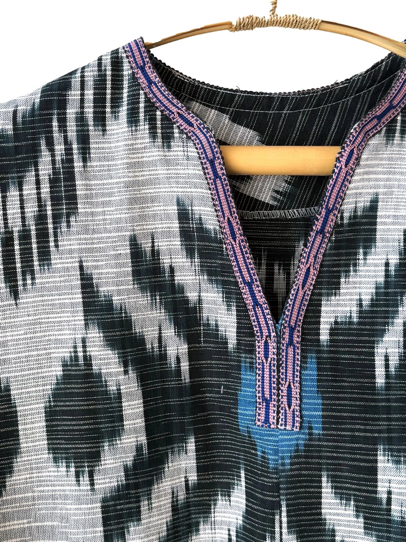 Cotton Ikat Caftan Dress Black and Navy