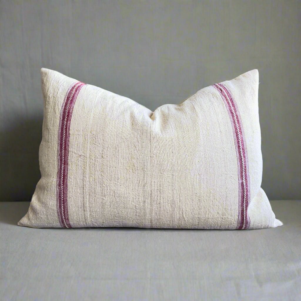 Add timeless elegance to your space with the Heritage Burgundy Striped Linen Cushion. Handcrafted from vintage organic linen, this eco-friendly cushion features a soft, textured feel and classic burgundy stripe details—perfect for a rustic, boho, or farmhouse aesthetic.