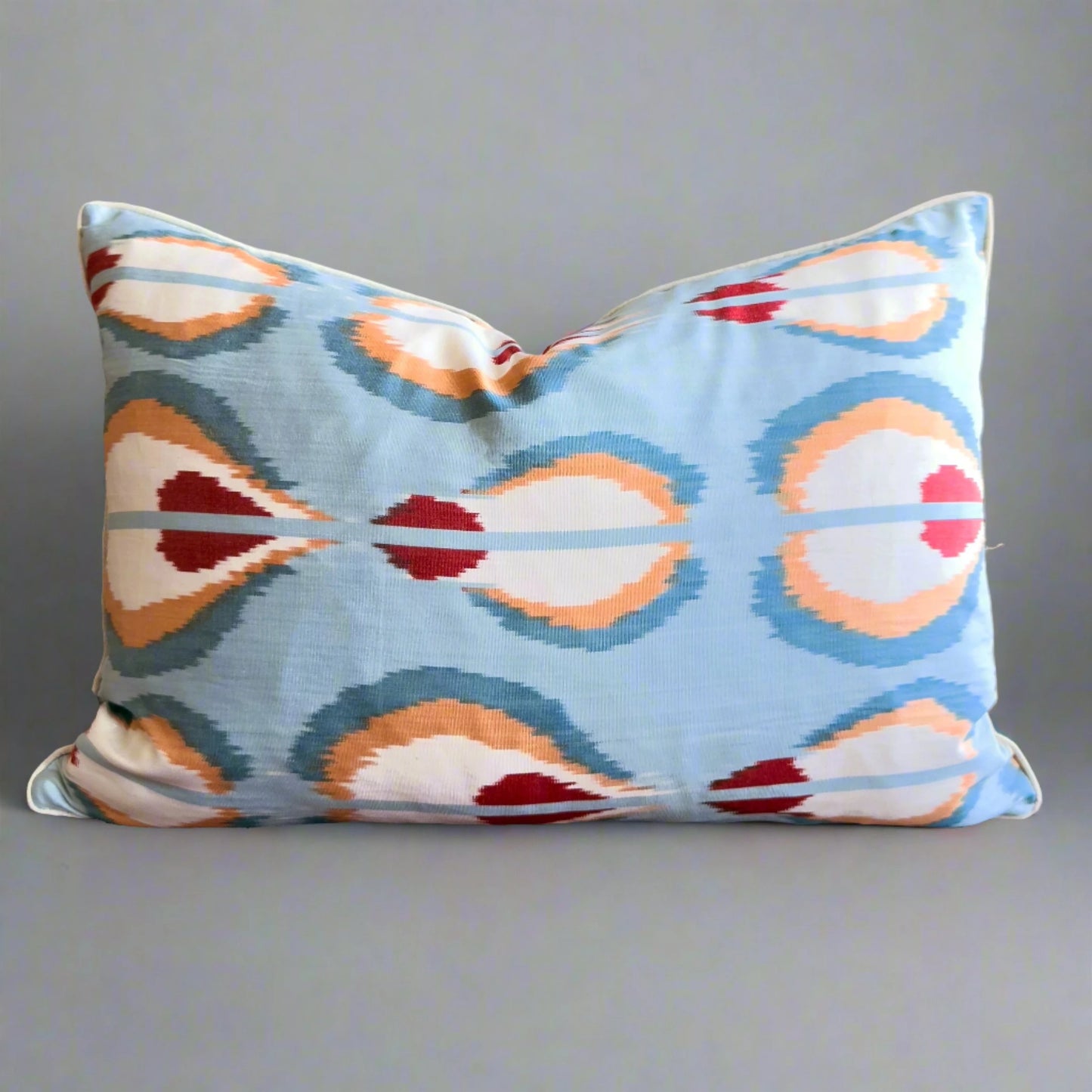 Silk ikat antique stripes linen burgandry cushion cover 40x60 cm 