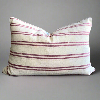 Silk ikat antique stripes linen burgandry cushion cover 40x60 cm 