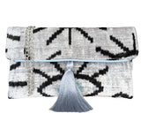 Luxury Silk Velvet Ikat Clutch – Blue Evil Eye Bag