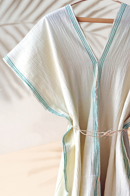 Vestido caftán tejido a mano con rayas verdes 26