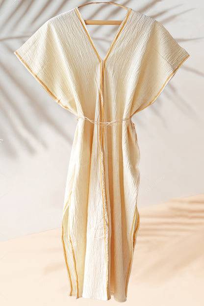 Vestido caftán tejido a mano con rayas amarillas