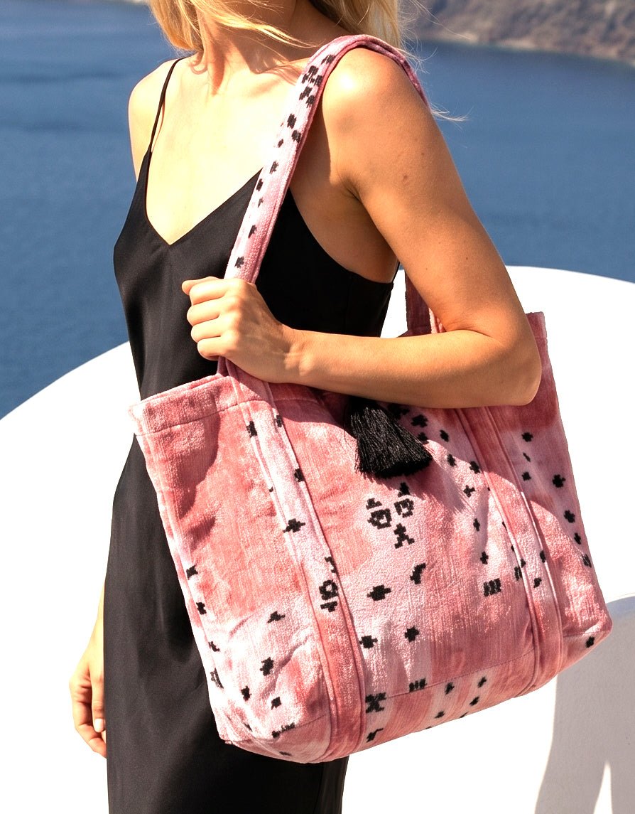 Soft blush pink artisan velvet shoulder bag