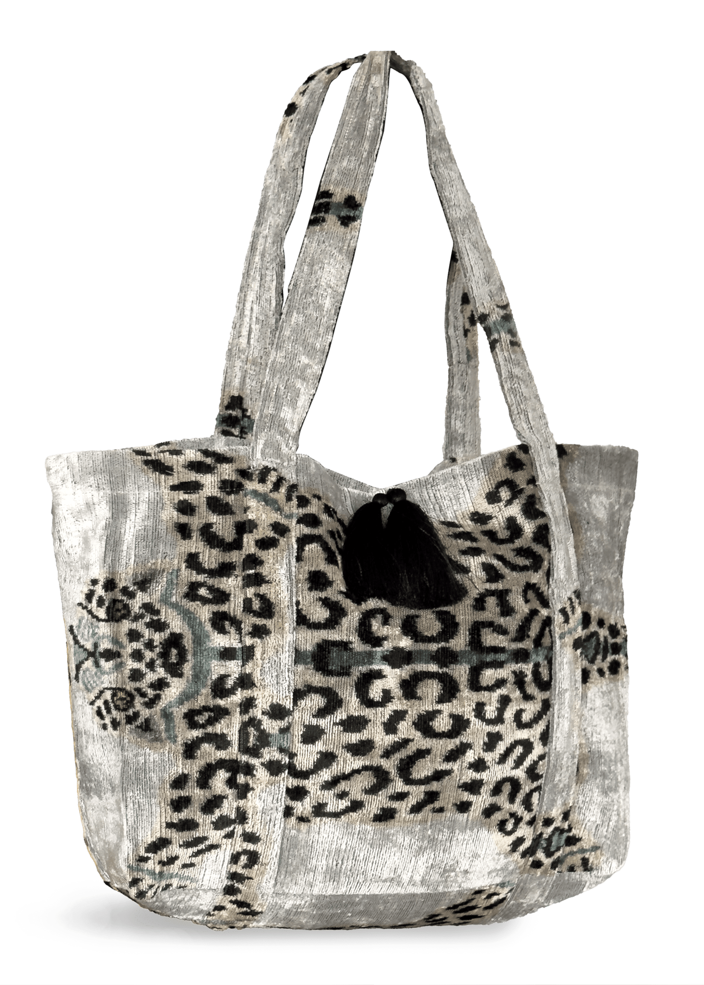 Tote bag with leopard print design on a white background