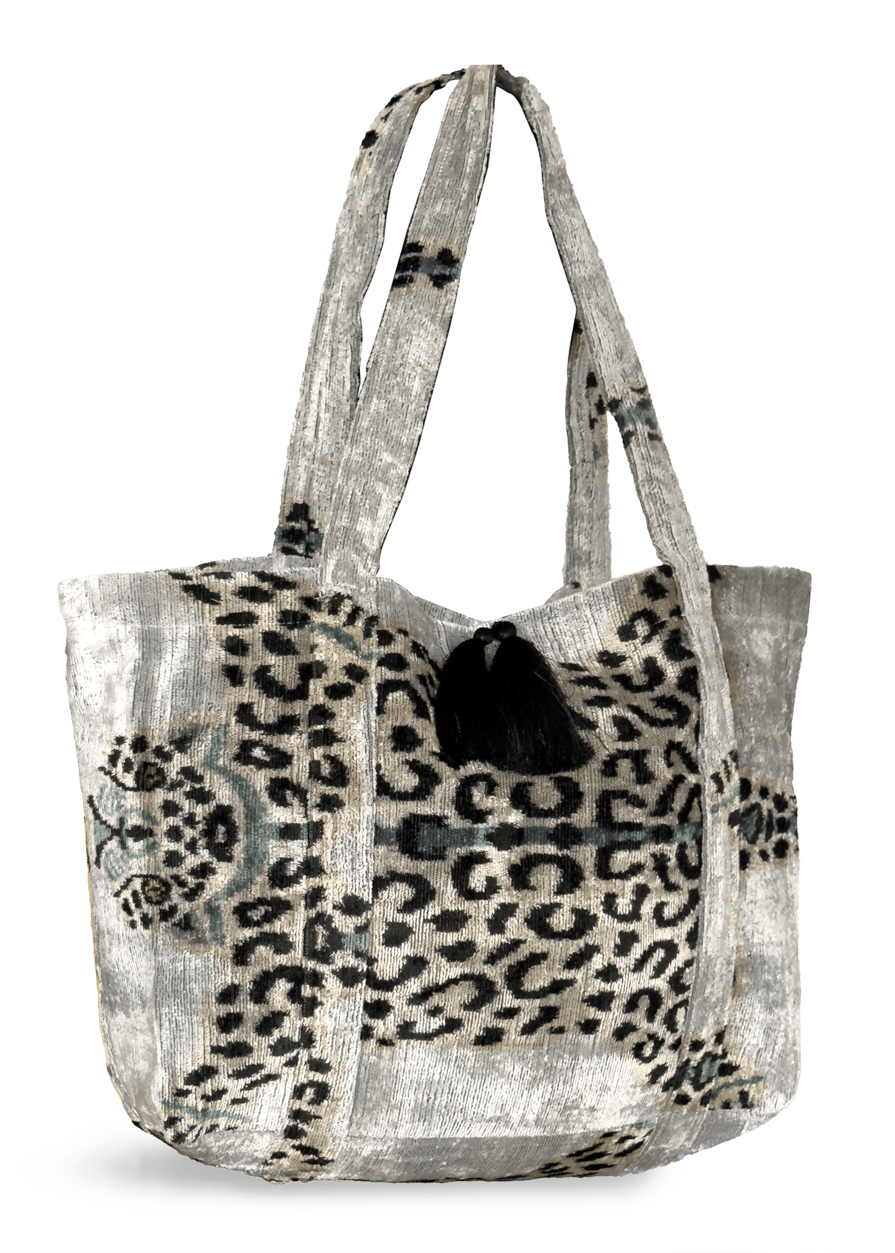Tote bag with leopard print design on a white background