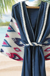 Silk Ikat Muslin Robe Dark Blue