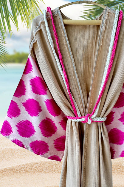 Silk Ikat Muslin Robe Bisque