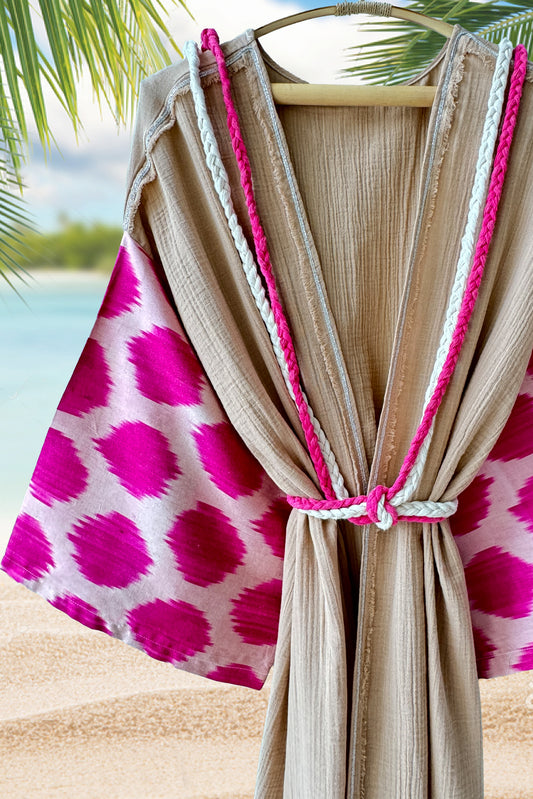 Silk Ikat Muslin Robe Bisque