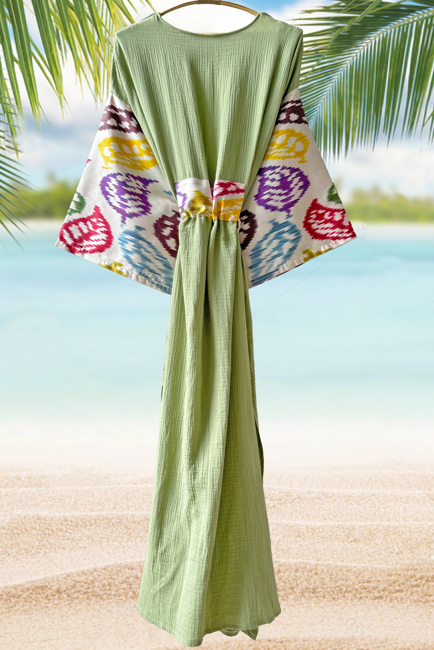 Silk Ikat Muslin Robe Light Green