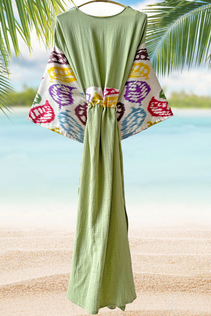 Silk Ikat Muslin Robe Light Green