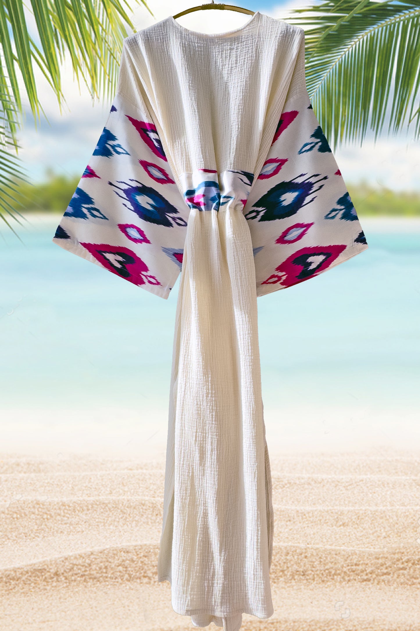 Silk Ikat Muslin Robe Bright Cream