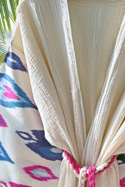 Silk Ikat Muslin Robe Bright Cream