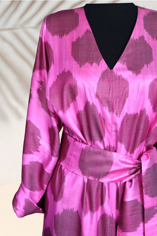 Fuchsia & Pink Circle Motif Silk Ikat Dress
