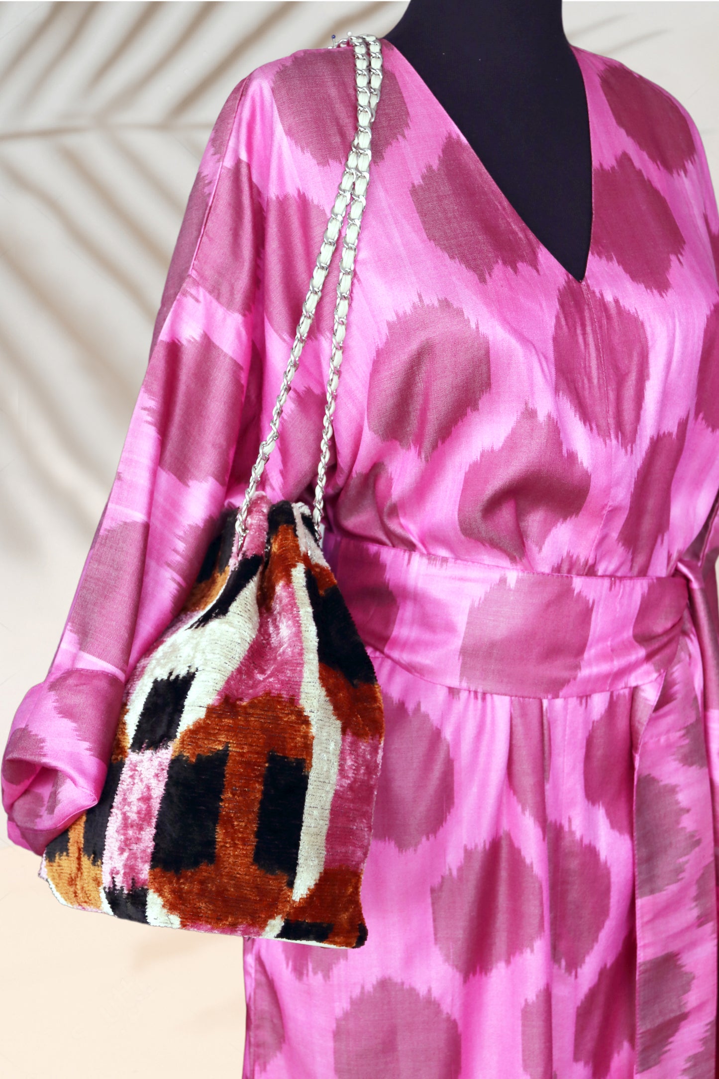 Fuchsia & Pink Circle Motif Silk Ikat Dress