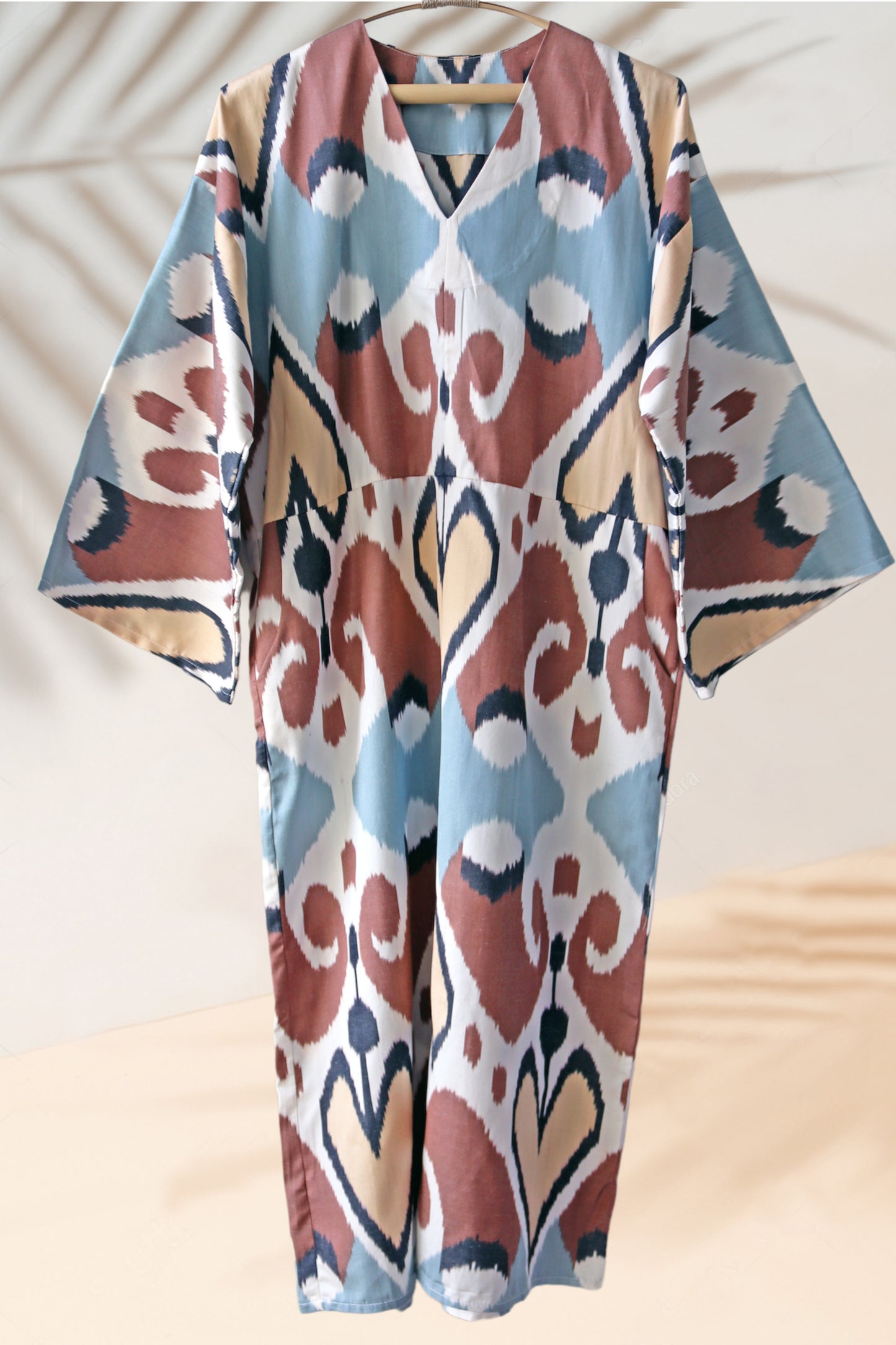 Earth Tones Heart Silk Ikat Kimono Dress