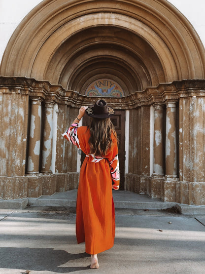 Sunset orange luxury beach cover-up with romantic heart pattern