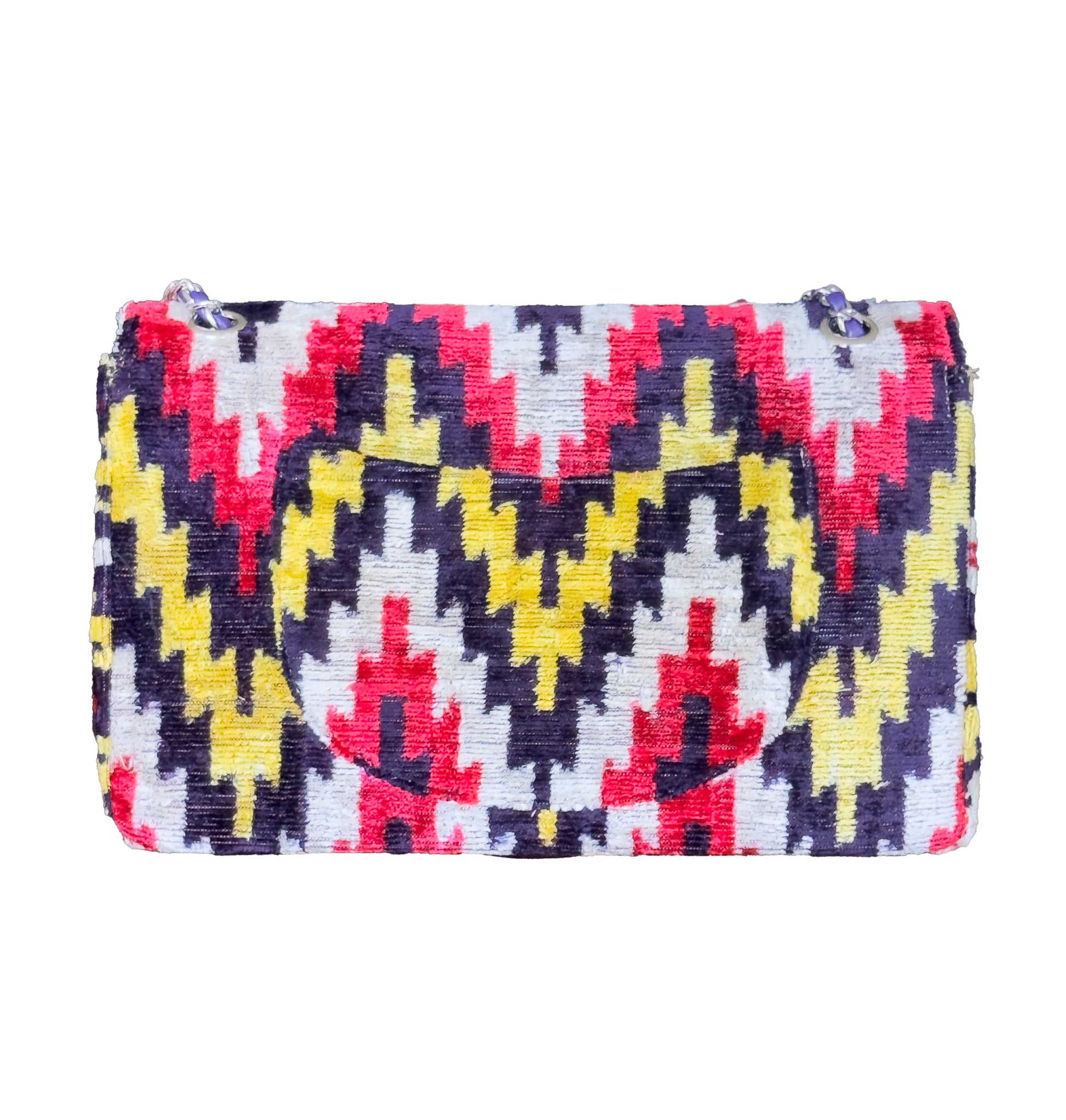 Colorful patterned pouch with a zipper on a white background