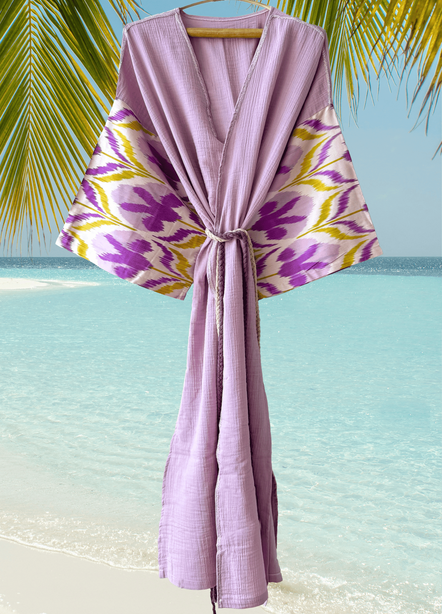 Silk Ikat Muslin Robe Lavender - MIASETASilk Ikat Muslin Robe LavenderCaftan&Dress