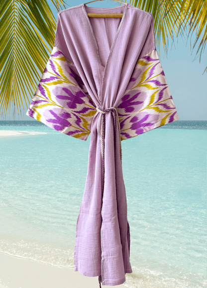 Silk Ikat Muslin Robe Lavender - MIASETASilk Ikat Muslin Robe LavenderCaftan&Dress
