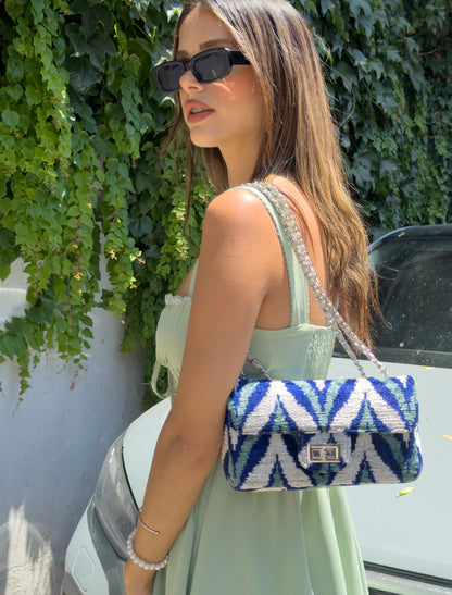 Silk velvet ikat wholesale  handmade coco bag blue_01