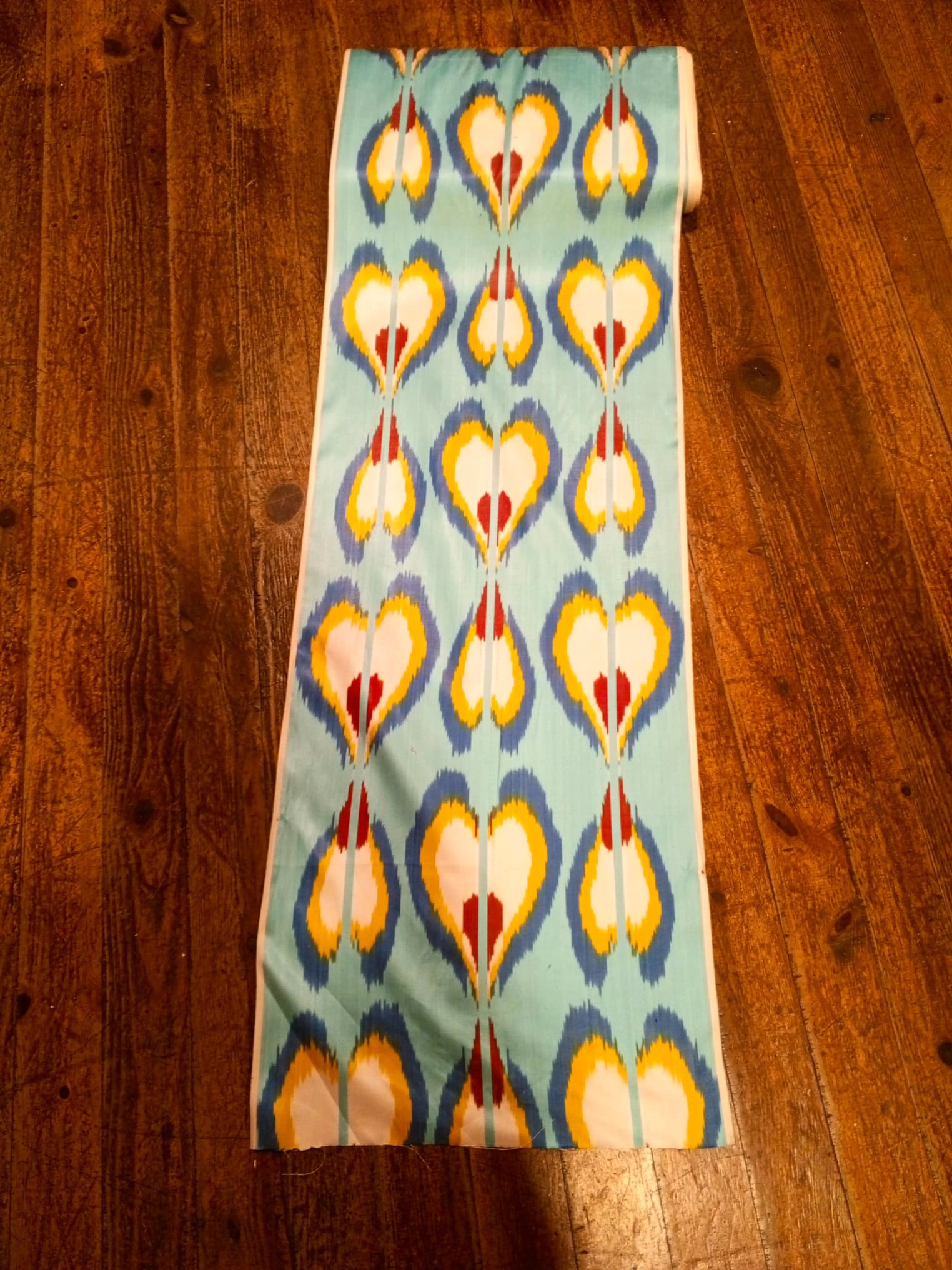 Silk Ikat Fabric – Aqua Heart Flame Ikat