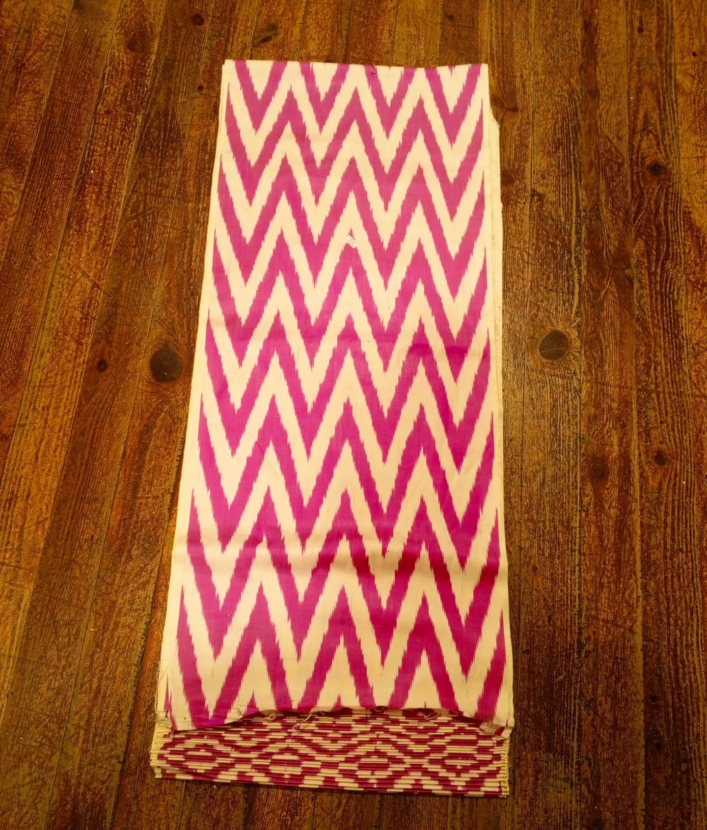 Handwoven pink zigzag tones silk ikat fabric