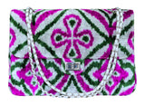 Silk Velvet Ikat Jumbo Coco Bag Pink Green