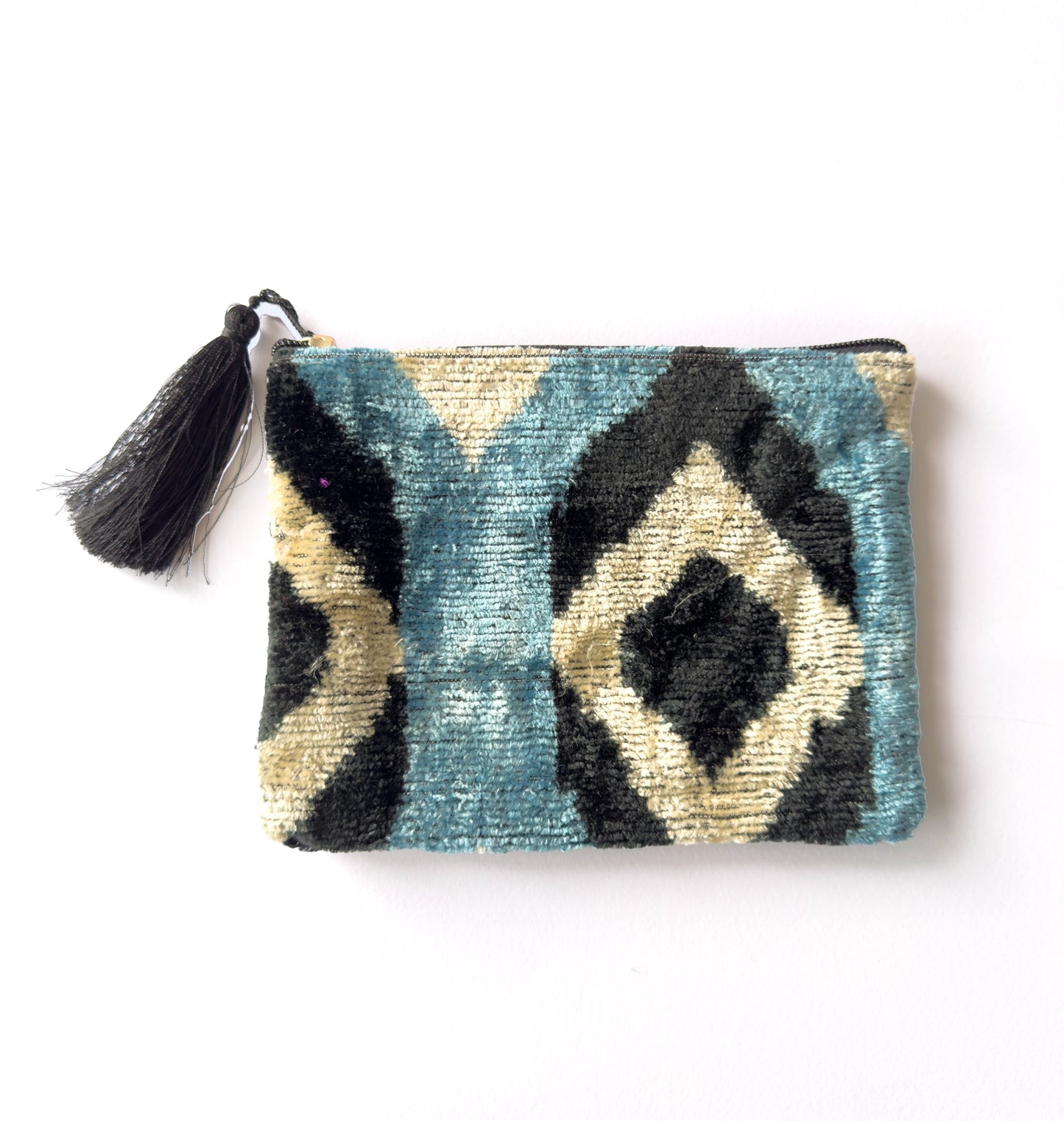 Ikat Silk Velvet Pouch, Velvet Clutch, Ikat Zipper Bag, Silk Pouch