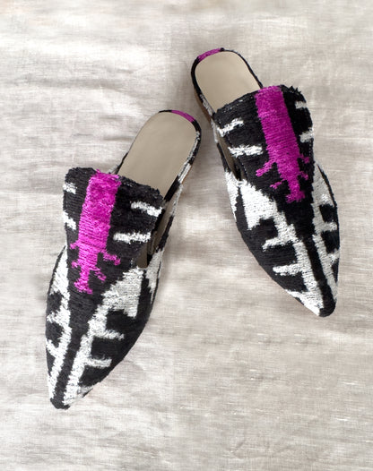 Silk velvet ikat handmade sharp pointed toes slippers