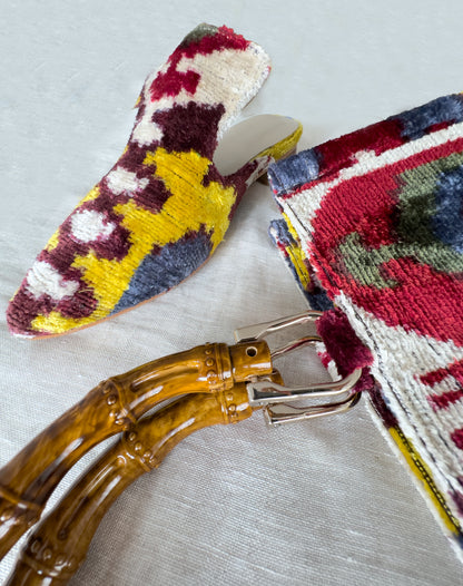 Silk velvet&nbsp;ikat handmade sharp pointed toes.