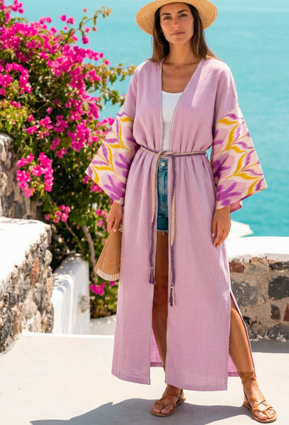 The Lavender Artisan Silk Ikat & Muslin Kimono