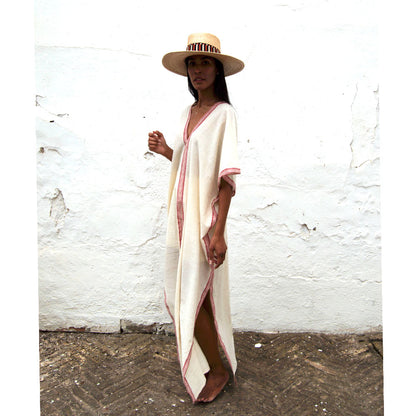 Handwoven Caftan Dress Three Burgundy Stripes