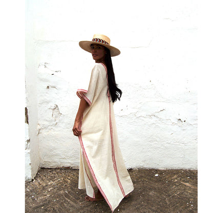 Handwoven Caftan Dress Three Burgundy Stripes
