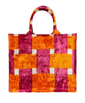 Vibrant Pink and Orange Ikat Velvet Tote Bag