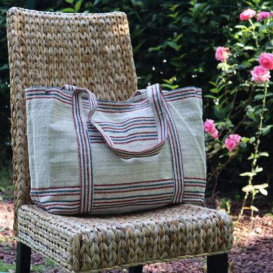 Linen Large Red Blue Stripes Big Size