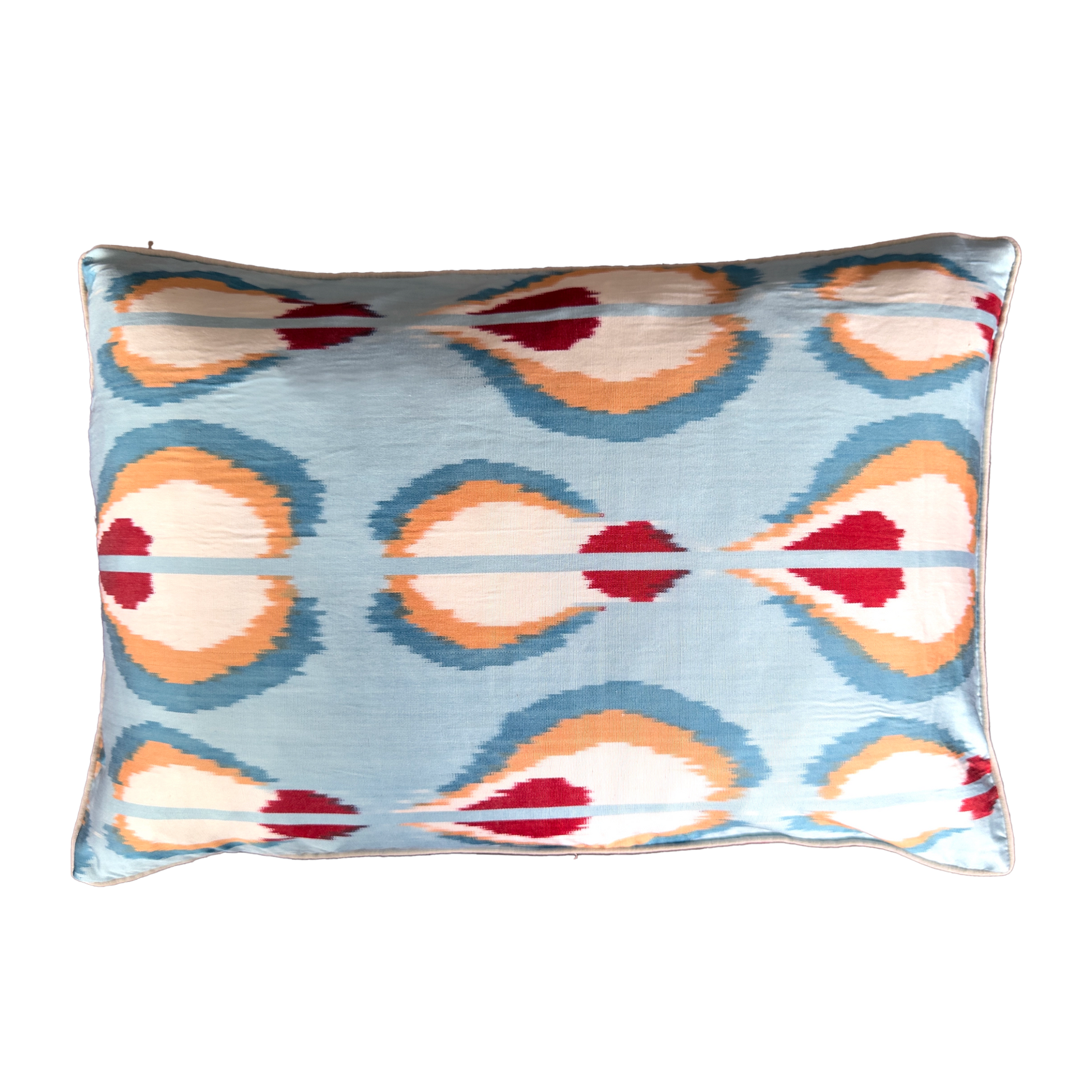 Double Sided Silk Ikat and Antique Handwoven Linen Pillow Cover in Sky Blue