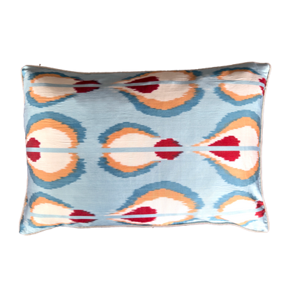 Double Sided Silk Ikat and Antique Handwoven Linen Pillow Cover in Sky Blue