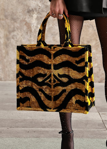 golden tiger ikat tote bag